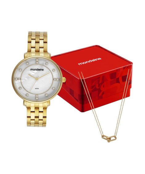kit relógio feminino mondaine analógico 32834lpmkde1k1 dourado