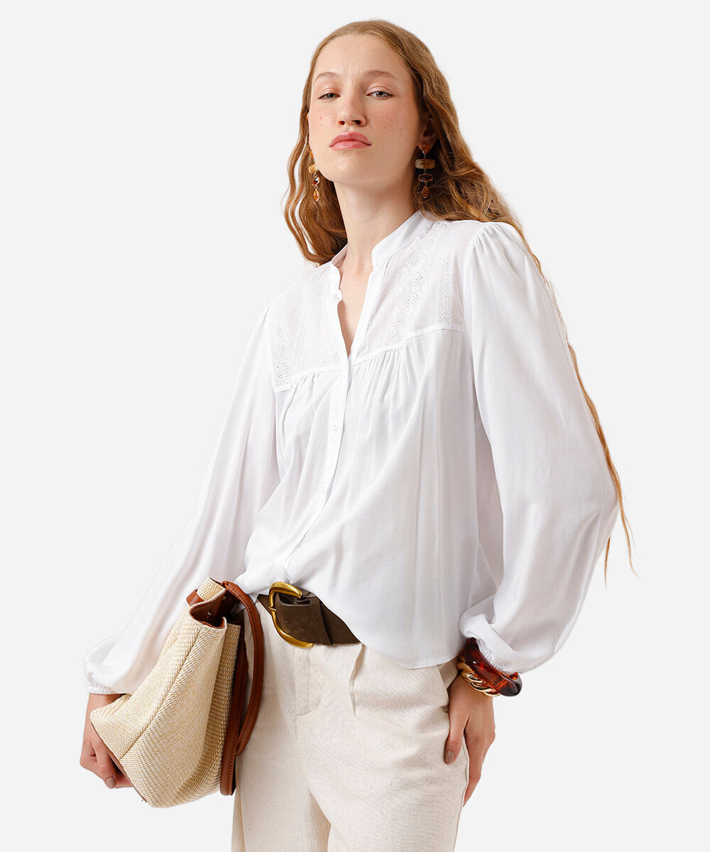 camisa feminina de viscose off white