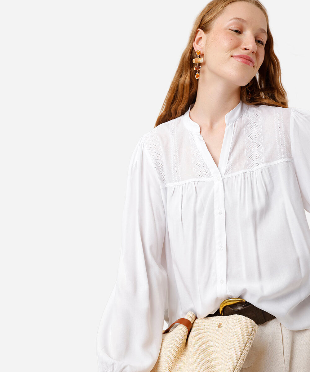 camisa feminina de viscose off white