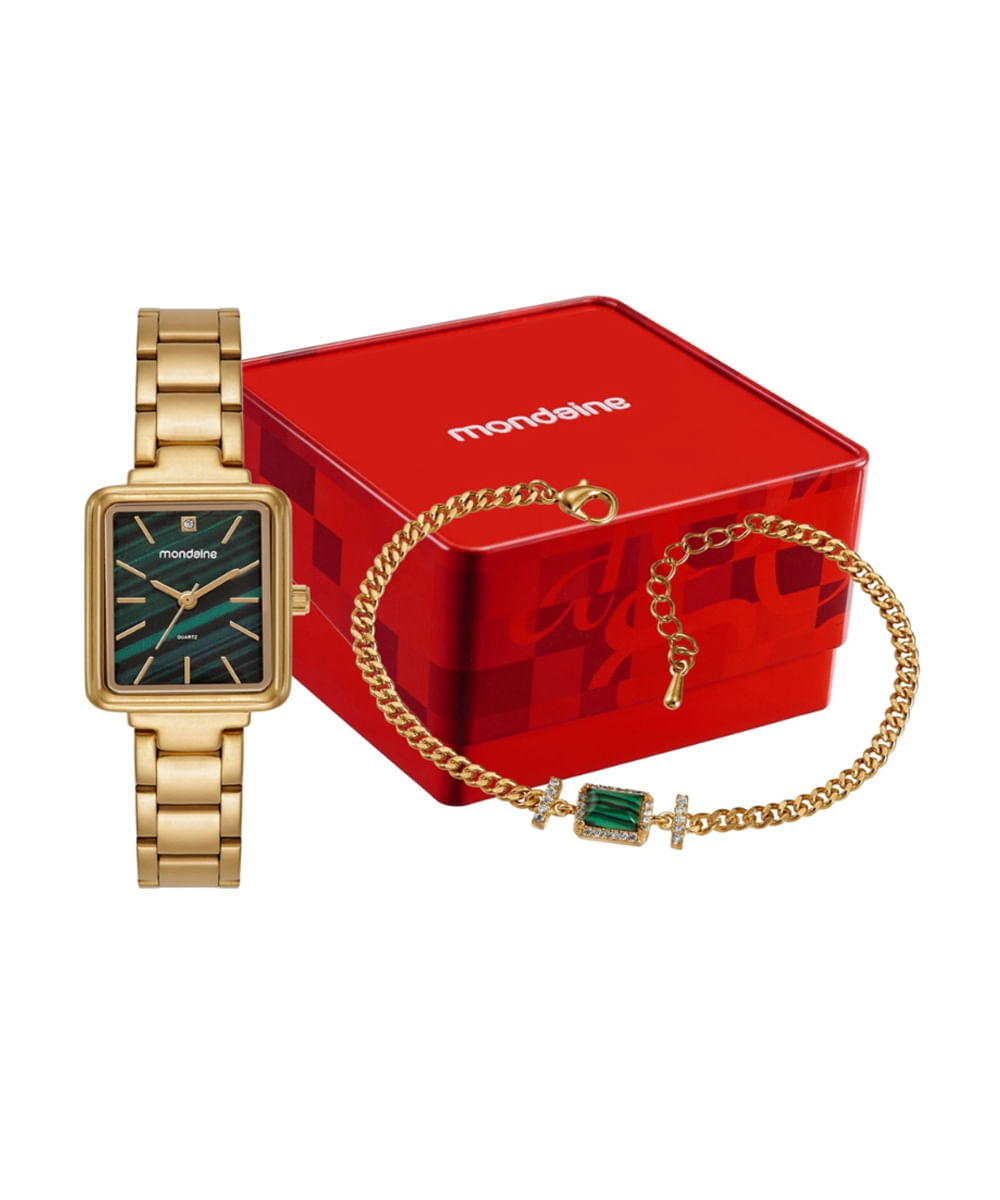 kit relógio feminino mondaine analógico 99838lpmkde1k1 dourado