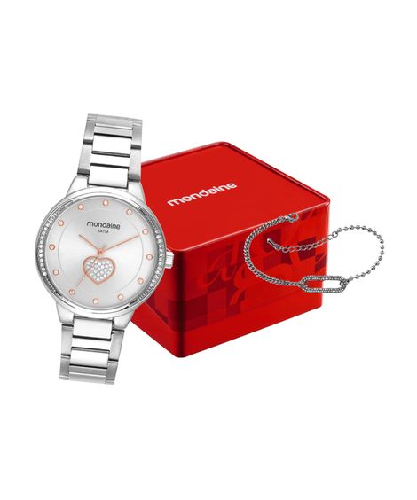 kit relógio feminino mondaine analógico 32684l0mvne2kc prateado