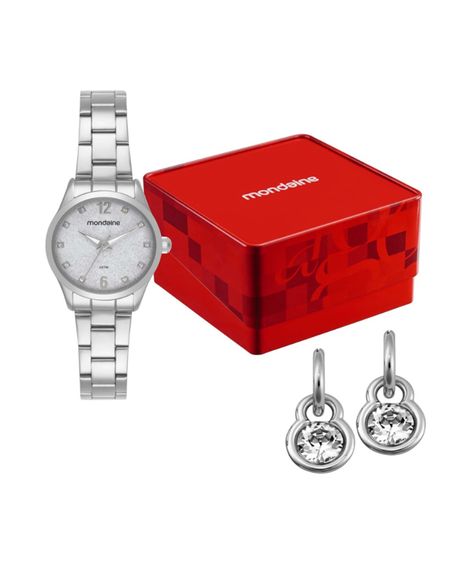 kit relógio feminino mondaine analógico 99803l0mkne2k1 prateado