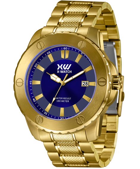 relógio masculino x watch analógico calendário xmgs1042 d1kx dourado