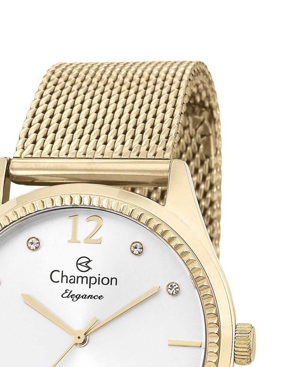 kit relógio feminino champion analógico cn25770n dourado