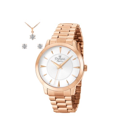 kit relógio feminino champion analógico cn25092e rosa
