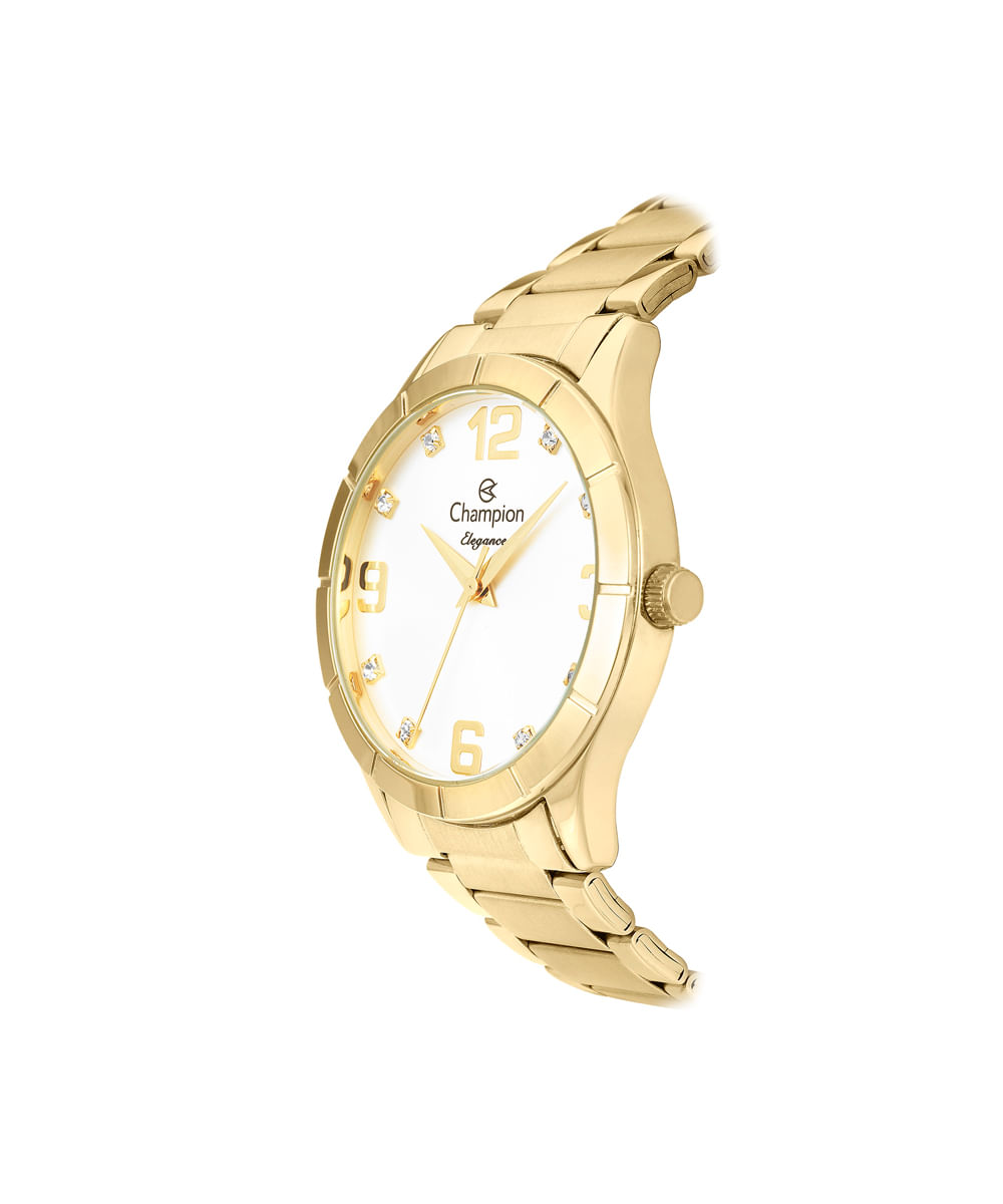 kit relógio feminino champion analógico cn26055w dourado