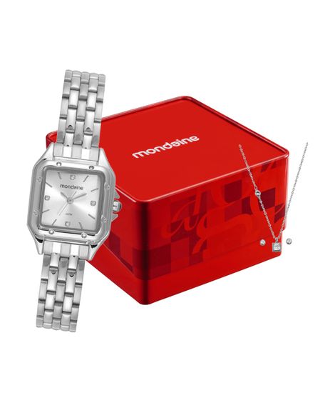 kit relógio feminino mondaine analógico 32777l0mvne2ka prateado