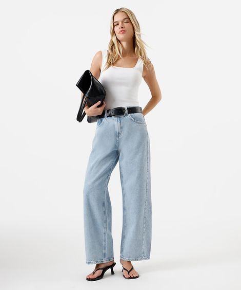 calça oversized feminina jeans com recorte  azul