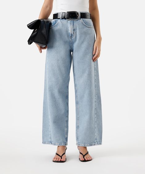 calça oversized feminina jeans com recorte  azul