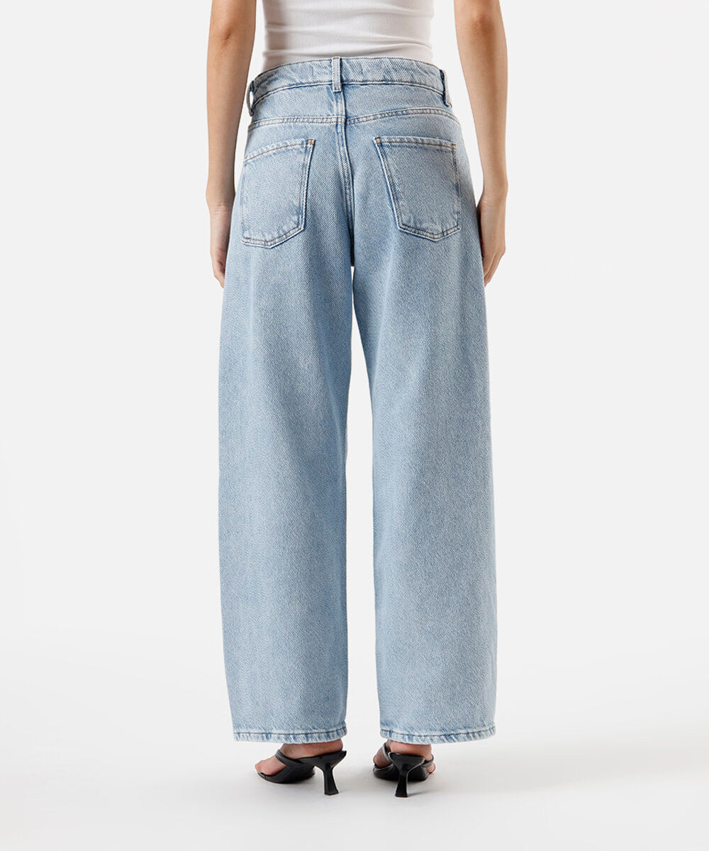 calça oversized feminina jeans com recorte  azul