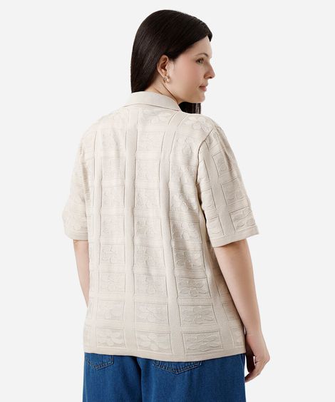 camisa feminina de tricot floral mindset plus size bege