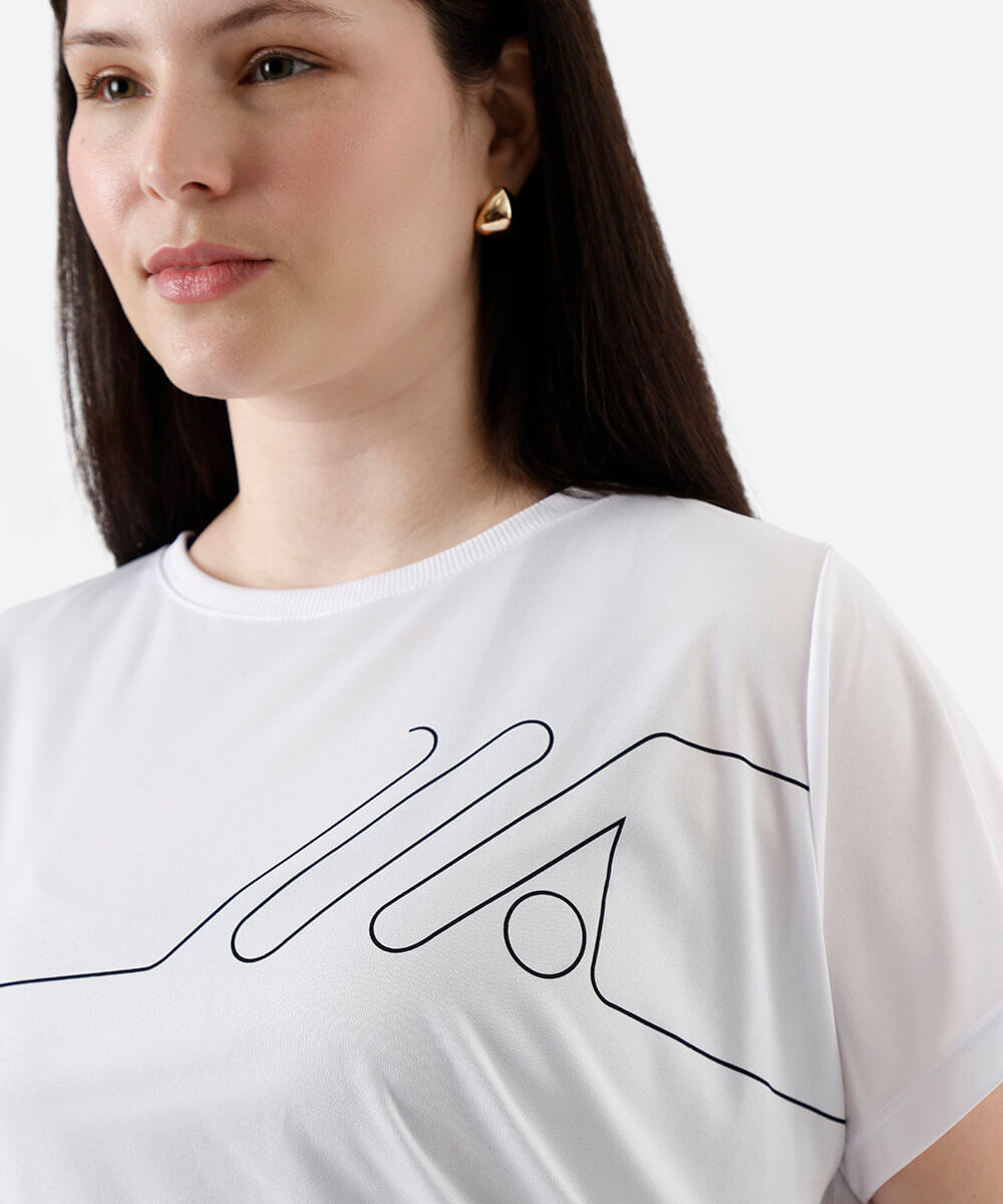 blusa feminina esportiva estampada plus size branca
