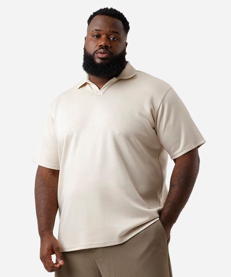 polo masculina com viscose gola v plus size bege