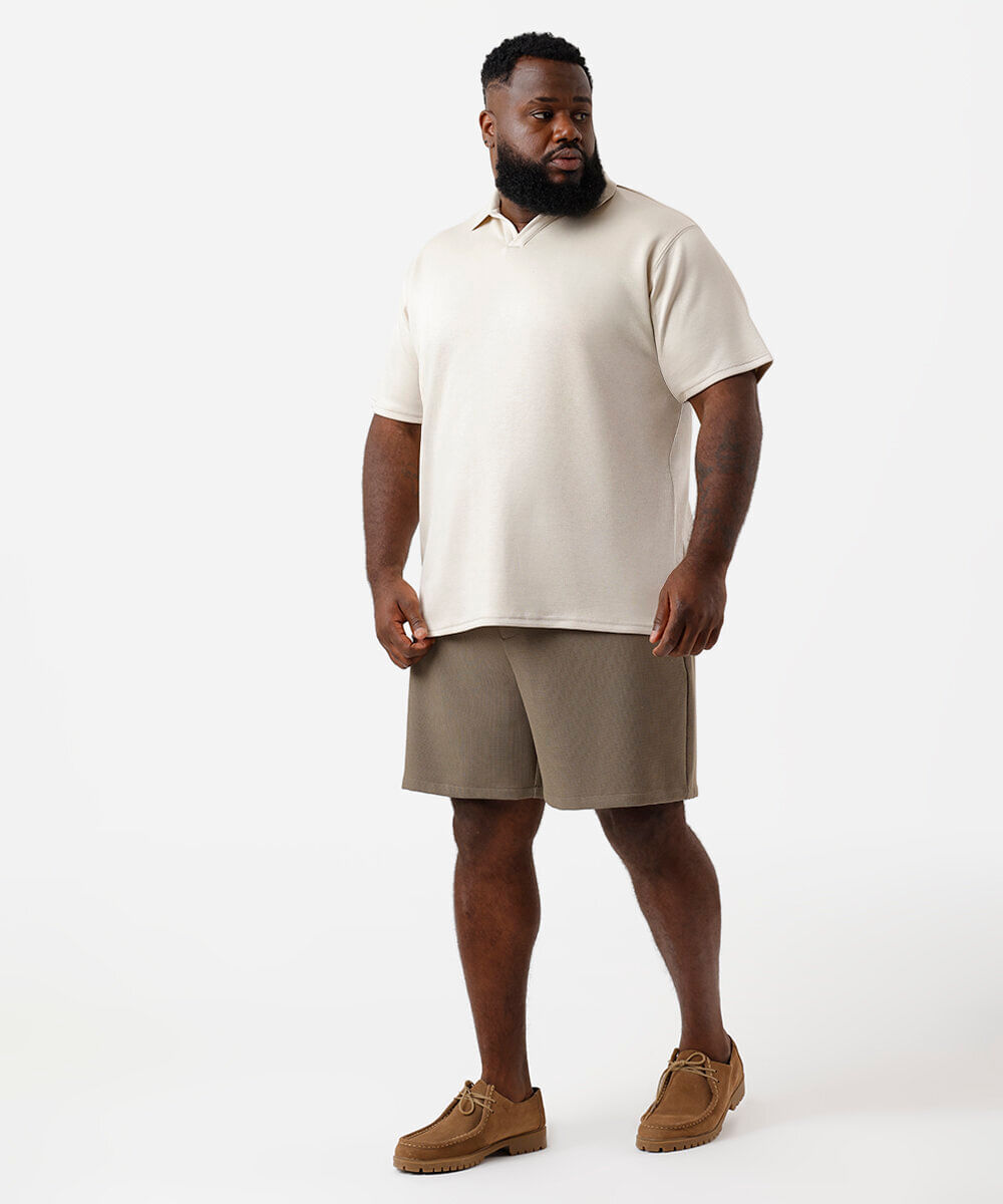 polo masculina com viscose gola v plus size bege