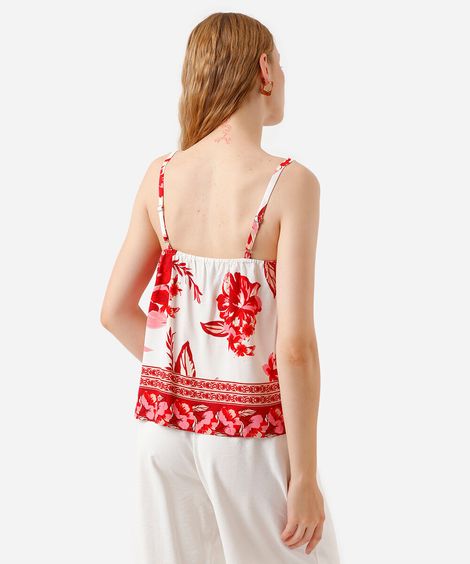blusa alça fina feminina de viscose floral bege