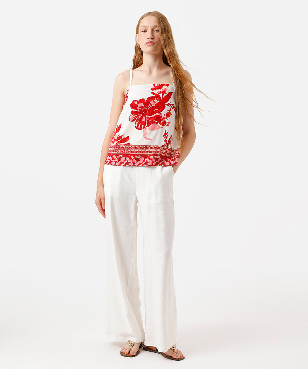 blusa alça fina feminina de viscose floral bege
