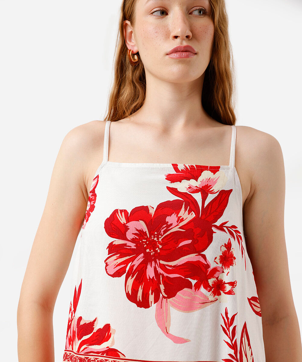 blusa alça fina feminina de viscose floral bege