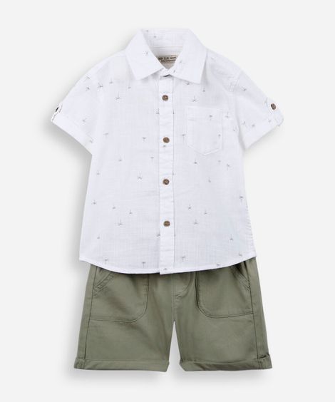 conjunto infantil de algodão estampado branco