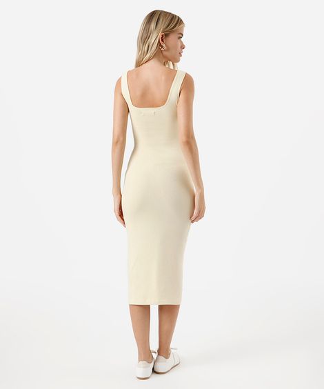 vestido midi feminino de algodão decote quadrado básico amarelo