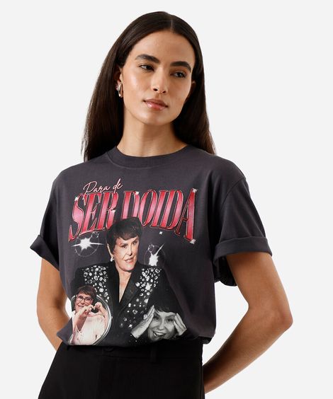 camiseta feminina de algodão estampada márcia sensitiva cinza