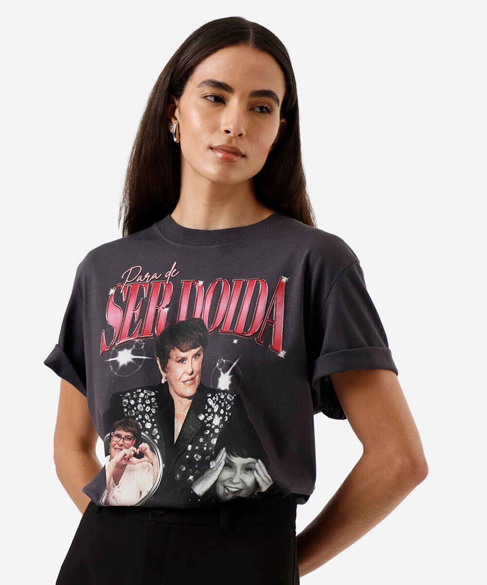 camiseta feminina de algodão estampada márcia sensitiva cinza