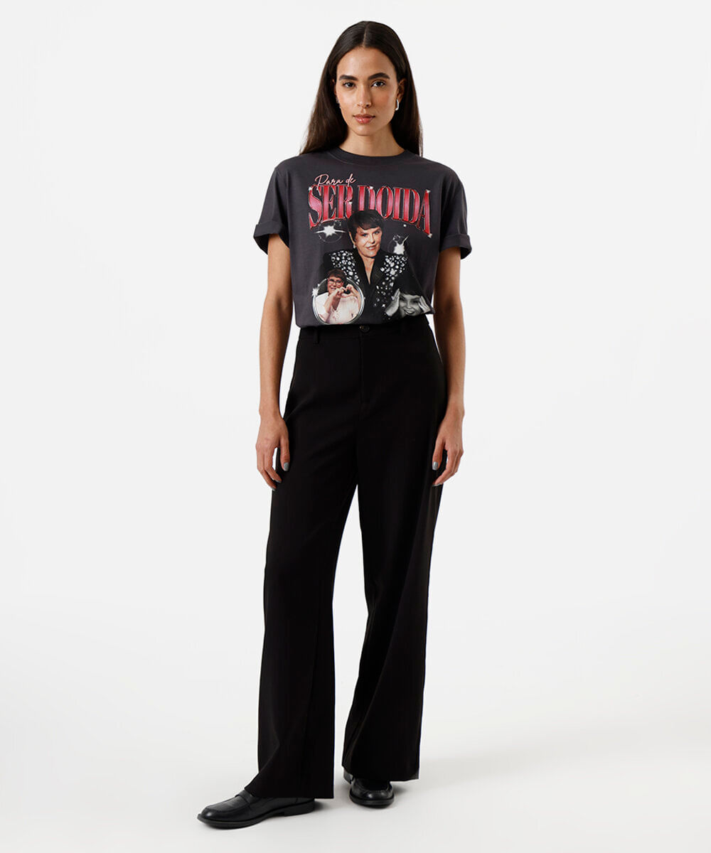 camiseta feminina de algodão estampada márcia sensitiva cinza