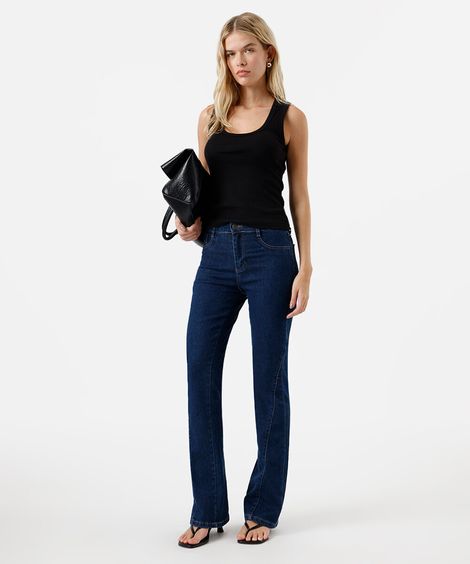 calça boot cut feminina jeans com recorte sawary azul