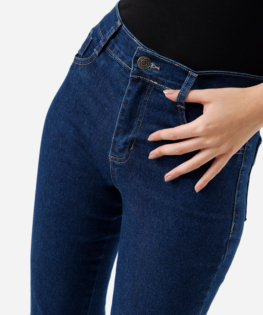 calça boot cut feminina jeans com recorte sawary azul
