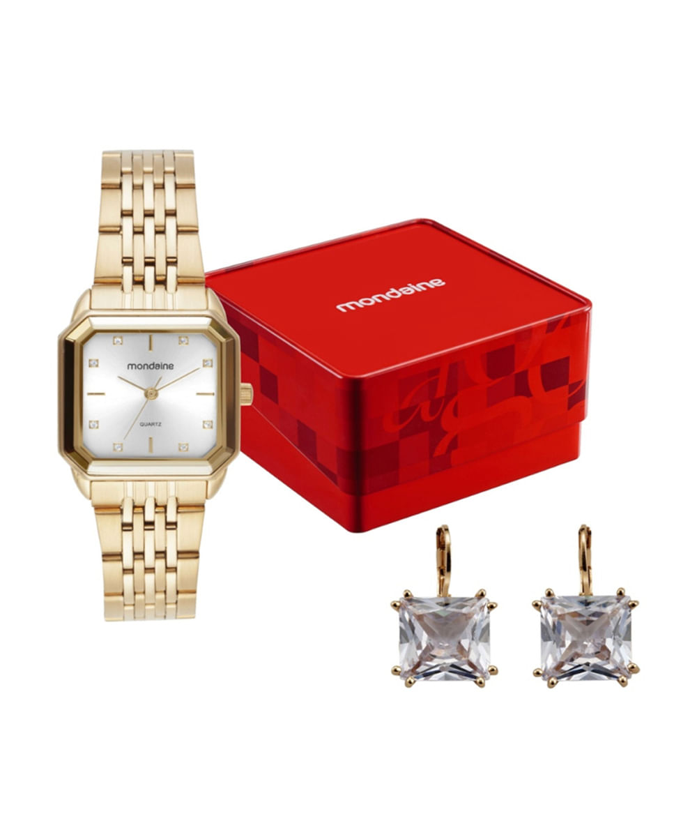 kit relógio feminino mondaine analógico 32872lpmkde1k1 dourado