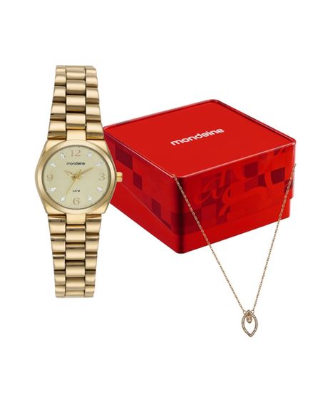 kit relógio feminino mondaine analógico 32871lpmkde1k1 dourado