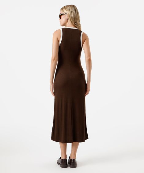 vestido midi feminino de viscose canelado marrom