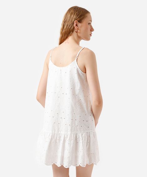 vestido curto feminino de laise com botão arabesco off white