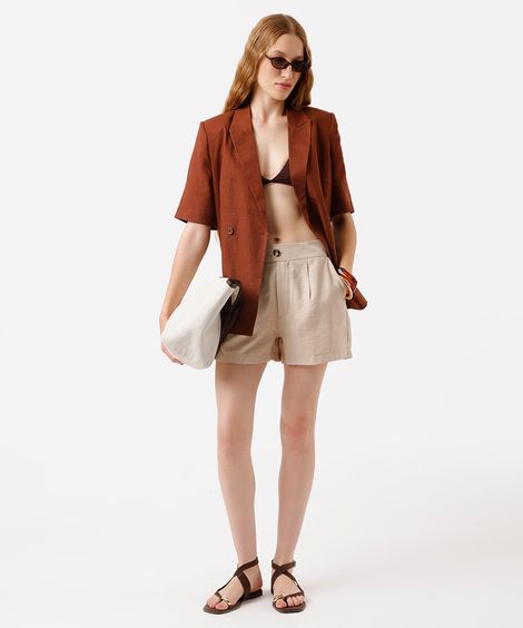 short feminino com viscose texturizado bege