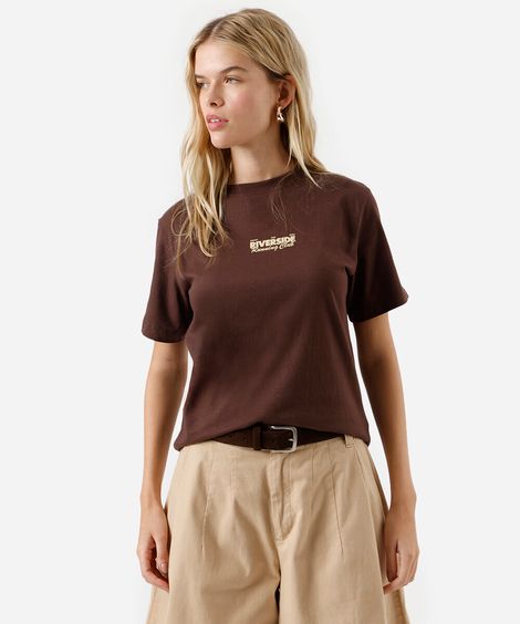 camiseta feminina de algodão manga curta marrom