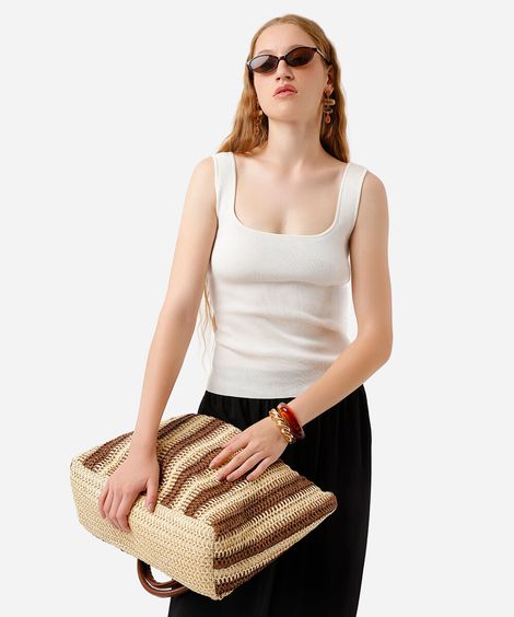 regata feminina de tricot decote quadrado off white