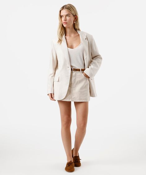 short saia feminino de sarja com cinto bege