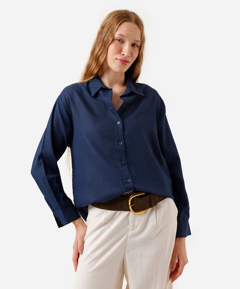 camisa feminina com linho oversized azul