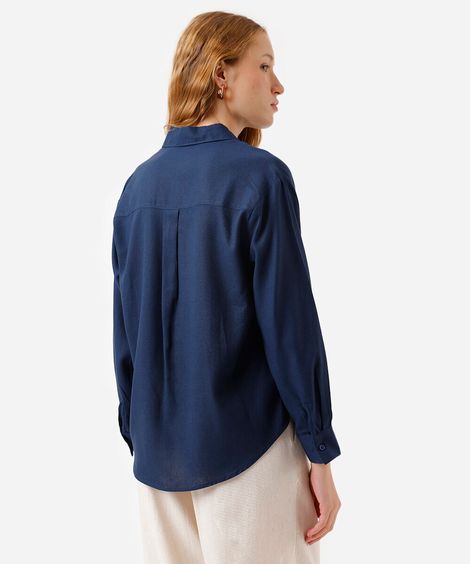 camisa feminina com linho oversized azul