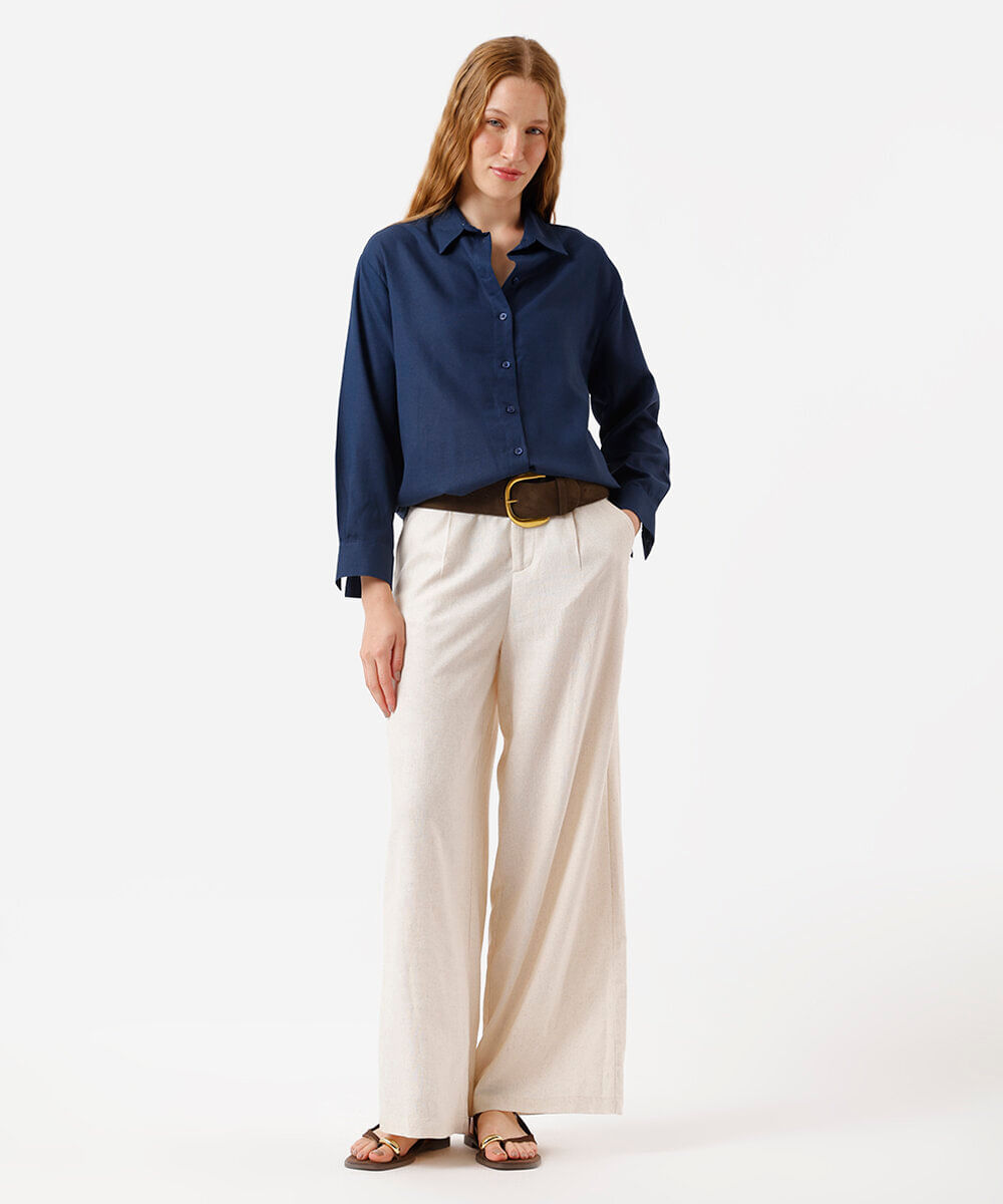 camisa feminina com linho oversized azul
