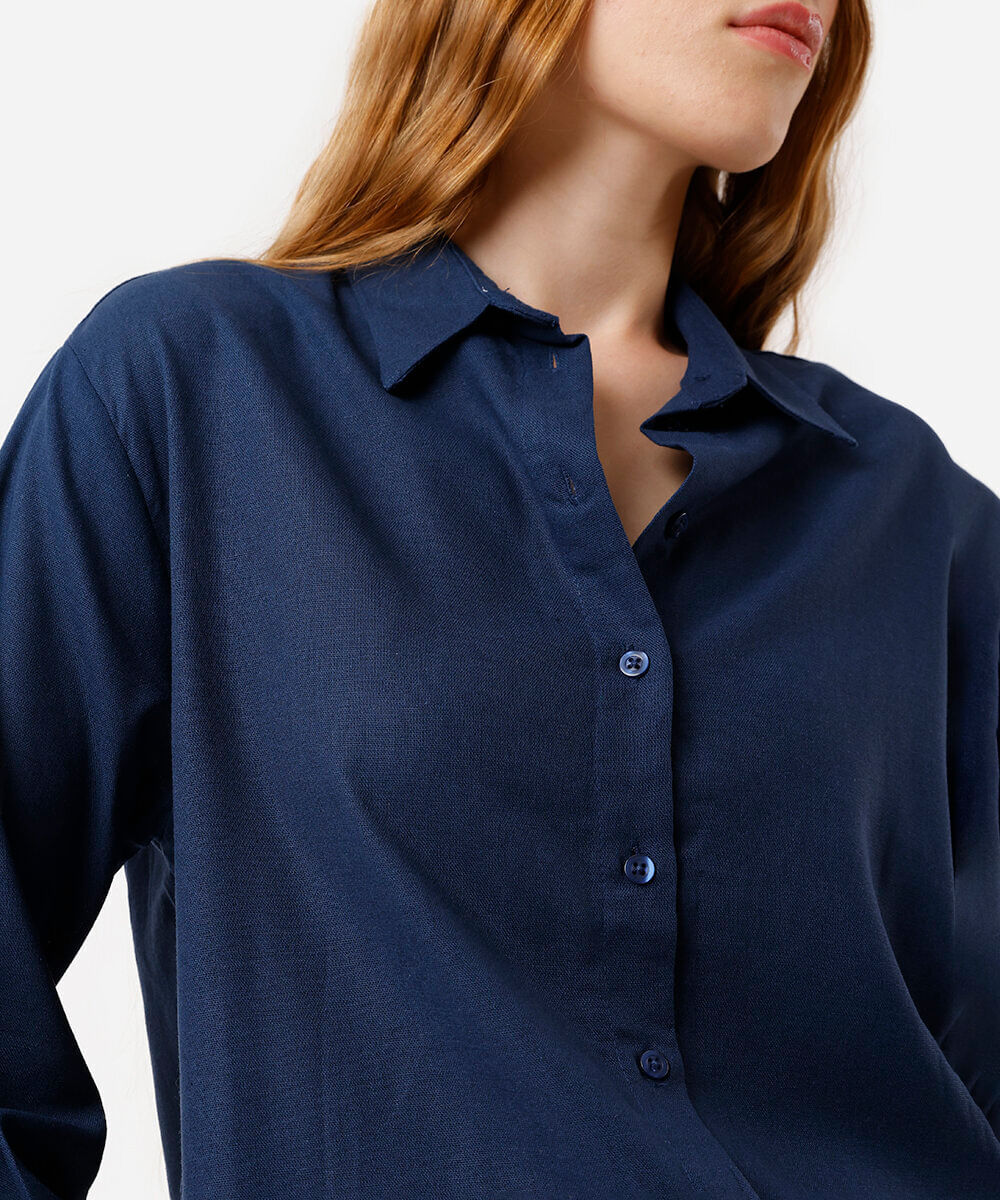 camisa feminina com linho oversized azul