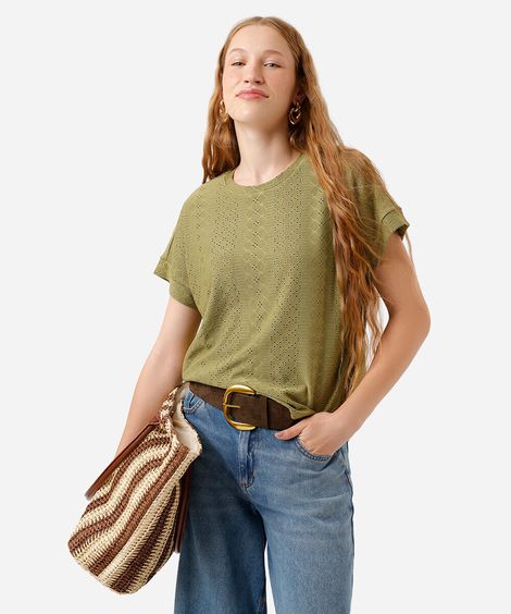blusa feminina de laise manga curta verde