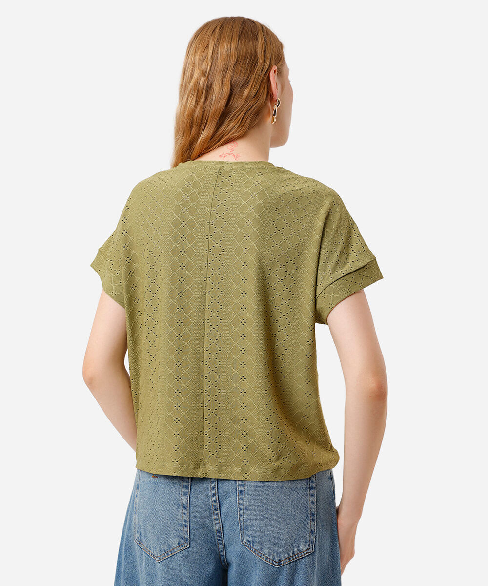 blusa feminina de laise manga curta verde