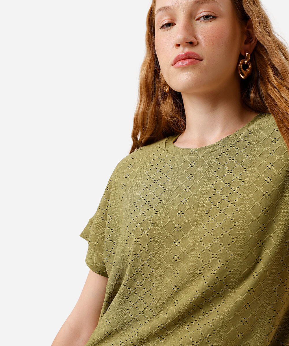 blusa feminina de laise manga curta verde