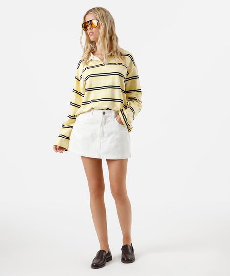 minissaia feminina de sarja cintura média off white