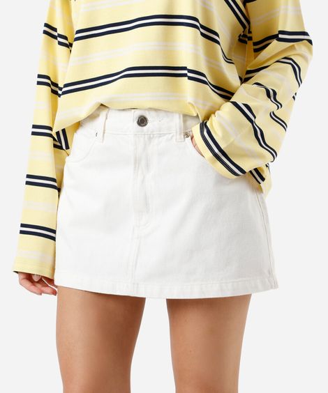 minissaia feminina de sarja cintura média off white