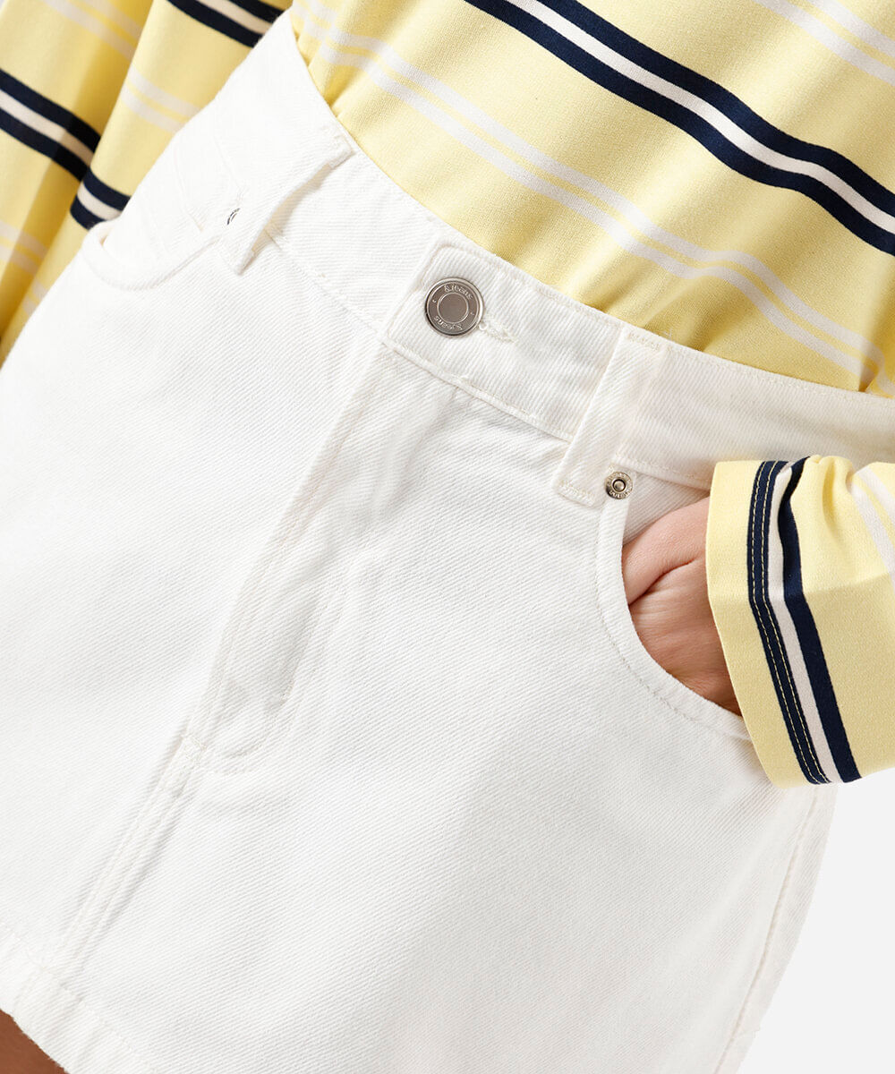 minissaia feminina de sarja cintura média off white