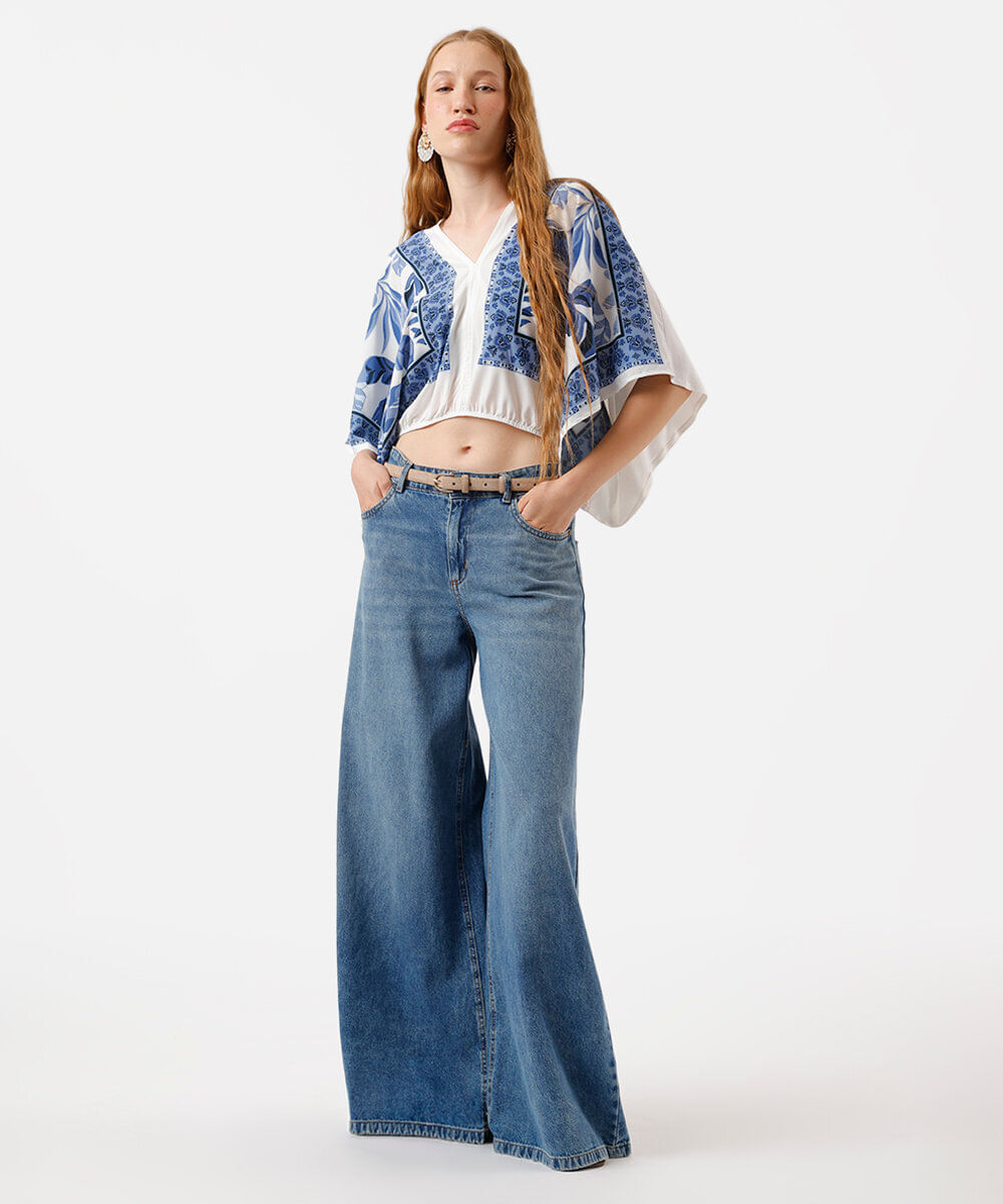 bata feminina com viscose folhagens colorida