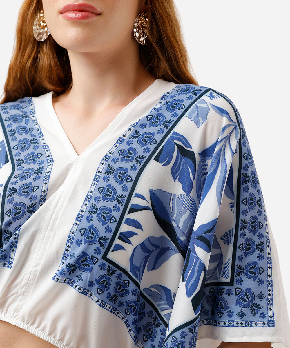 bata feminina com viscose folhagens colorida