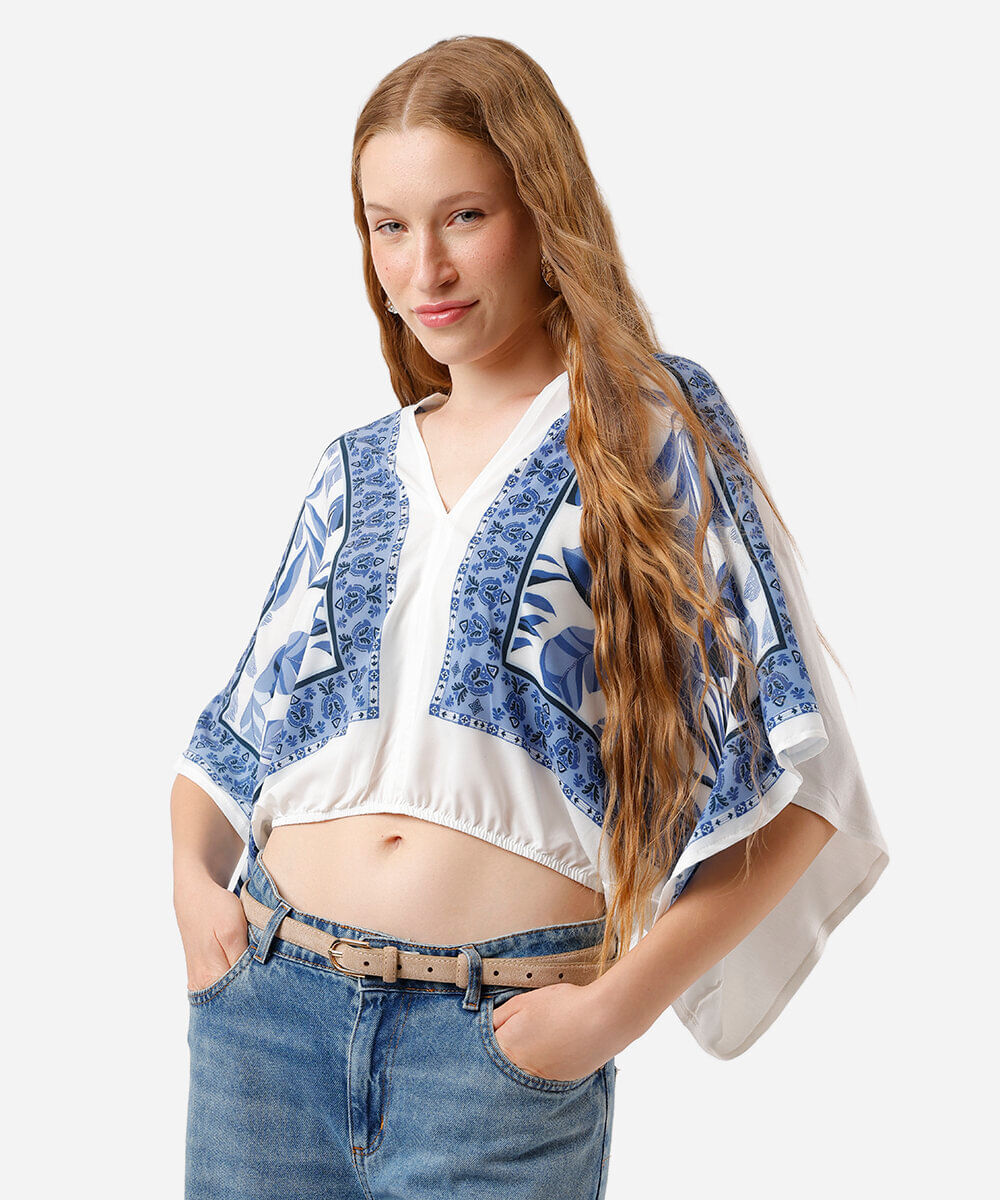 bata feminina com viscose folhagens colorida
