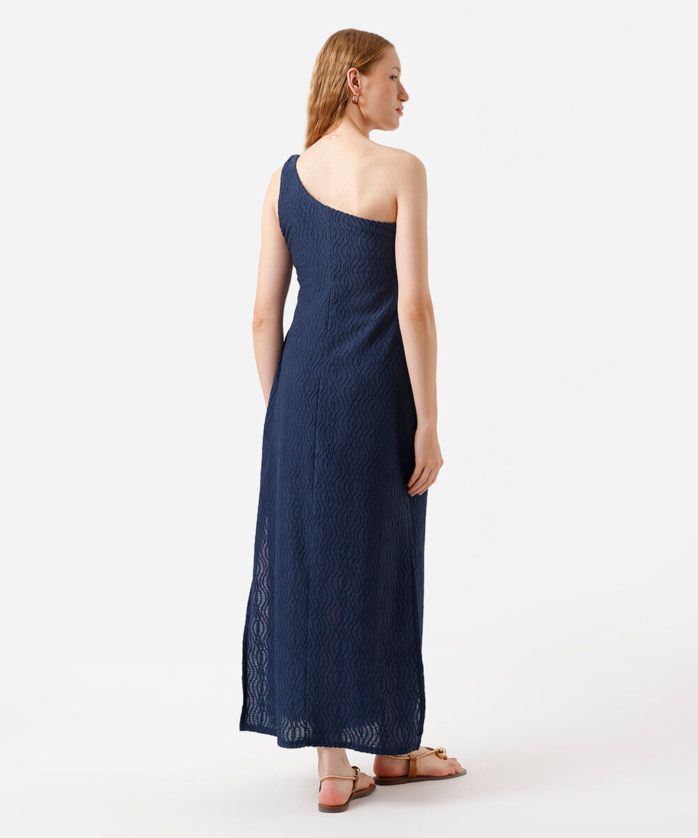 vestido longo feminino de laise ombro único azul